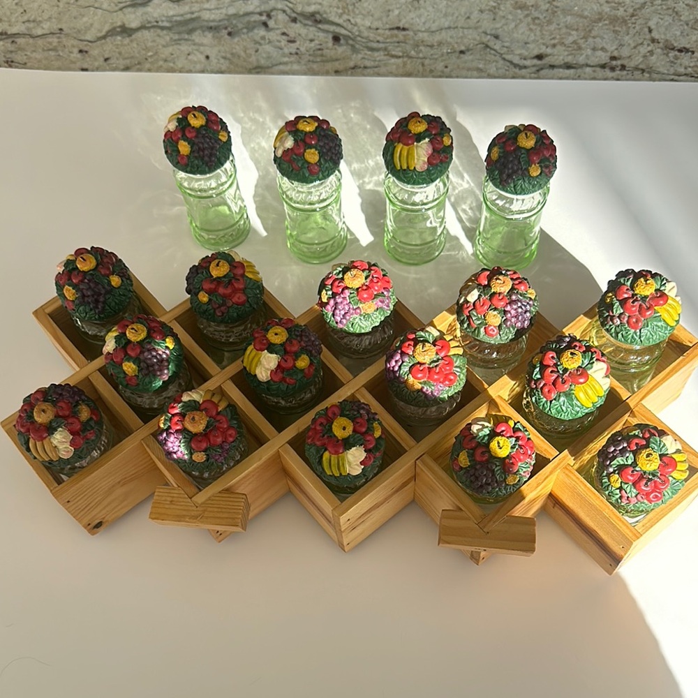 Decorative Glass Spice Rack with Wooden Holder